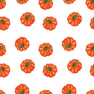 Watercolor seamless pattern with pumpkins on a white background. Fall illustr Illustrazione stock