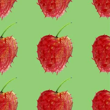 Watercolor seamless pattern with red apples, bananas, pears, cherries bright  Stock Illustration
