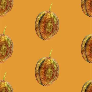 Watercolor seamless pattern with red apples, bananas, pears, cherries bright  Stock Illustration