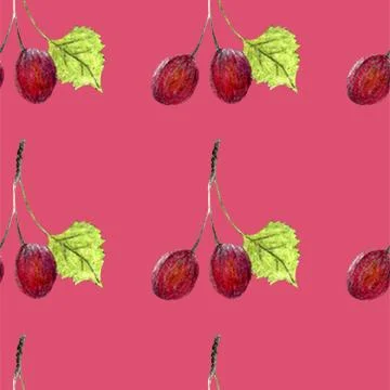 Watercolor seamless pattern with red apples, bananas, pears, cherries bright  Stock Illustration