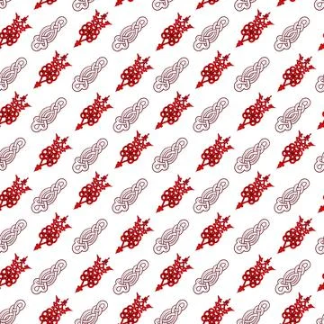 Watercolor seamless pattern with red Celtic elements and contour components Illustrazione stock