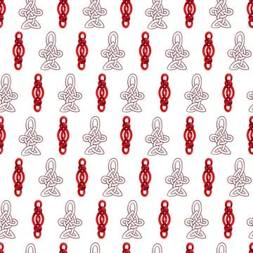 Watercolor seamless pattern with red Celtic elements and contour components Stock Illustration