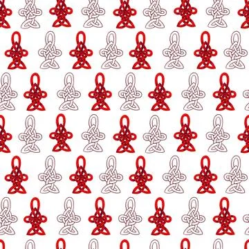 Watercolor seamless pattern with red Celtic elements and contour components Stock Illustration