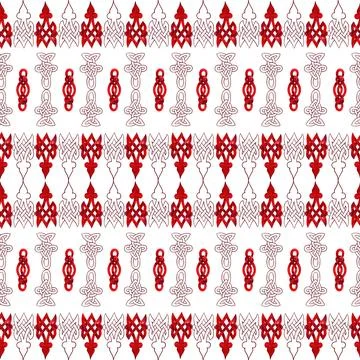 Watercolor seamless pattern with red Celtic elements and contour components 스톡 일러스트
