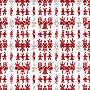 Watercolor seamless pattern with red Celtic elements and contour components Stock Illustration