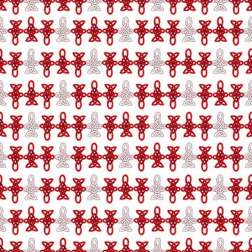 Watercolor seamless pattern with red Celtic elements and contour components Stock Illustration