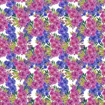Watercolor seamless pattern with red flower, pansies and green meadow plants Stock Illustration