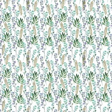 Watercolor seamless pattern with red flower, pansies and green meadow plants Stock Illustration