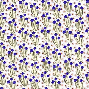 Watercolor seamless pattern with red flower, pansies and green meadow plants Stock Illustration