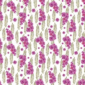 Watercolor seamless pattern with red flower, pansies and green meadow plants Stock Illustration