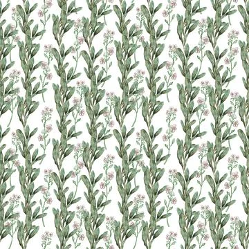 Watercolor seamless pattern with red flower, pansies and green meadow plants Stock Illustration