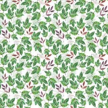 Watercolor seamless pattern with red flower, pansies and green meadow plants Stock Illustration