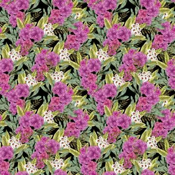 Watercolor seamless pattern with red flower, pansies and green meadow plants Stock Illustration