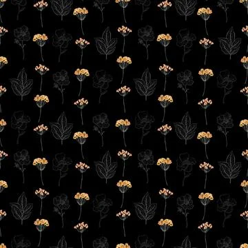 Watercolor seamless pattern with red flower, pansies and green meadow plants Stock Illustration