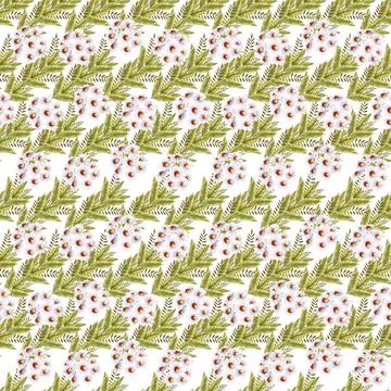 Watercolor seamless pattern with red flower, pansies and green meadow plants Stock Illustration