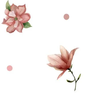 Watercolor seamless pattern repeat print of pink flower magnolia realistic Stock Illustration
