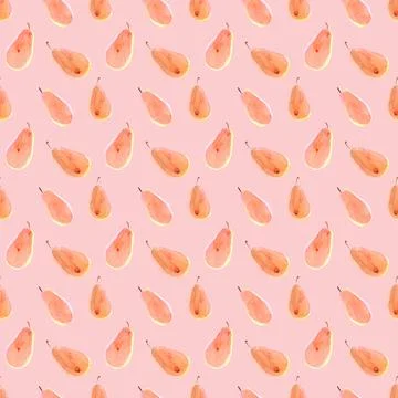 Watercolor seamless pattern with ripe pears Stock Illustration
