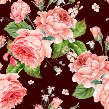 Watercolor seamless pattern with roses Stock Illustration