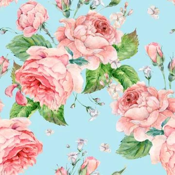 Watercolor seamless pattern with roses Stock Illustration