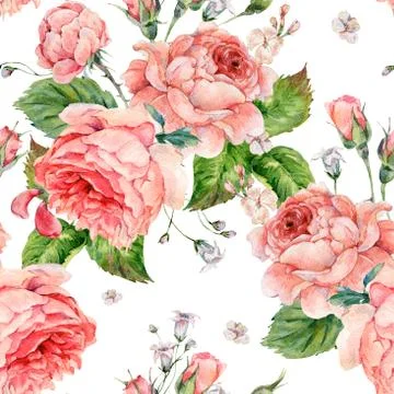 Watercolor seamless pattern with roses Stock Illustration