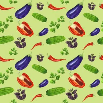 Watercolor seamless pattern with set of vegetables Stock Illustration