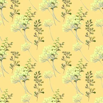 Watercolor seamless pattern with spring flowers, buds and twigs with leaves Illustrazione stock