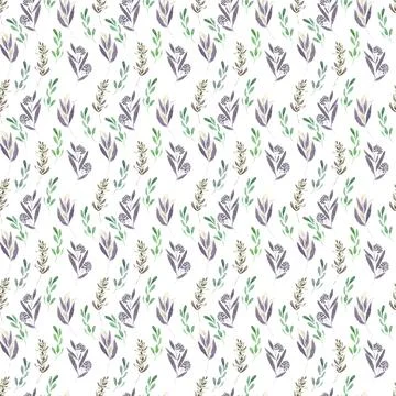 Watercolor seamless pattern with spring flowers, buds and twigs with leaves Illustrazione stock