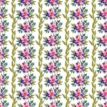 Watercolor seamless pattern with spring flowers, buds and twigs with leaves Illustrazione stock
