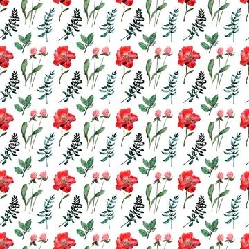 Watercolor seamless pattern with spring flowers, buds and twigs with leaves Illustrazione stock