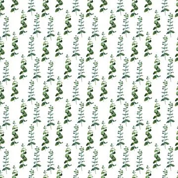 Watercolor seamless pattern with spring flowers, buds and twigs with leaves Illustrazione stock