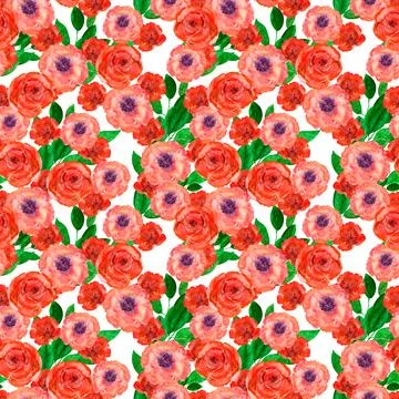 Watercolor seamless pattern with spring flowers, buds and twigs with leaves Illustrazione stock