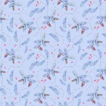 Watercolor seamless pattern with spruce branches Stock Illustration