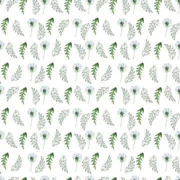 Watercolor seamless pattern with stylized of the Dandelion plant Stock Illustration