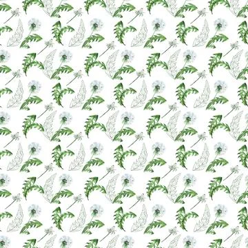 Watercolor seamless pattern with stylized of the Dandelion plant Stock Illustration