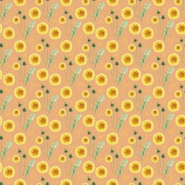 Watercolor seamless pattern with stylized of the Dandelion plant Stock Illustration