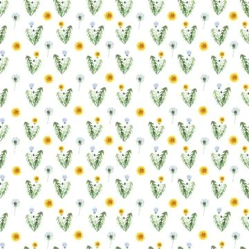 Watercolor seamless pattern with stylized of the Dandelion plant Stock Illustration