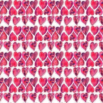 Watercolor seamless pattern with stylized red hearts and abstract ornaments Stock Illustration
