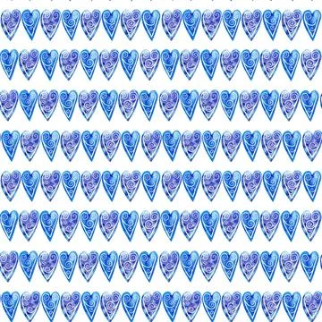 Watercolor seamless pattern with stylized red hearts and abstract ornaments 스톡 일러스트