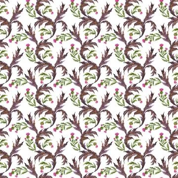 Watercolor seamless pattern with stylized twigs, flowers and leaves Stock Illustration