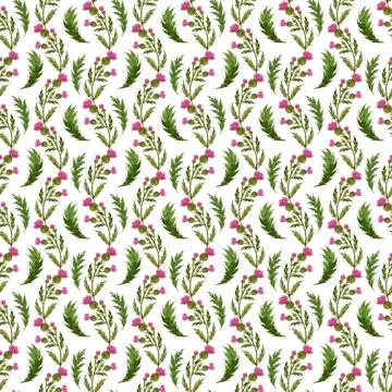 Watercolor seamless pattern with stylized twigs, flowers and leaves Stock Illustration