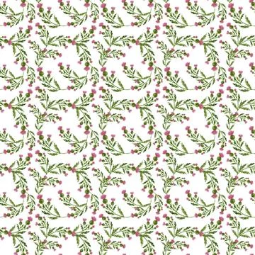 Watercolor seamless pattern with stylized twigs, flowers and leaves Stock Illustration