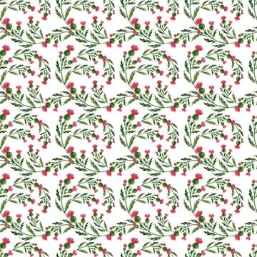 Watercolor seamless pattern with stylized twigs, flowers and leaves Stock Illustration