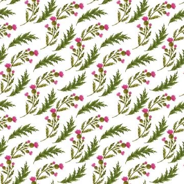 Watercolor seamless pattern with stylized twigs, flowers and leaves Stock Illustration