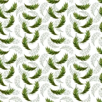 Watercolor seamless pattern with stylized twigs, flowers and leaves Stock Illustration