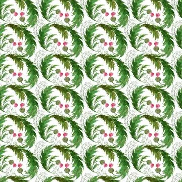 Watercolor seamless pattern with stylized twigs, flowers and leaves Stock Illustration