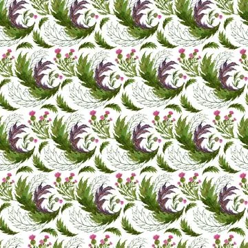 Watercolor seamless pattern with stylized twigs, flowers and leaves Stock Illustration