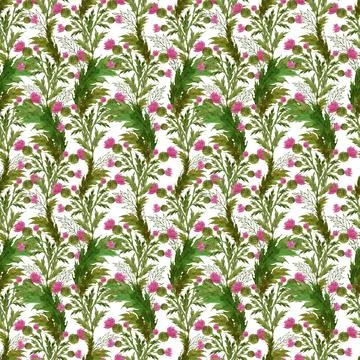Watercolor seamless pattern with stylized twigs, flowers and leaves Stock Illustration
