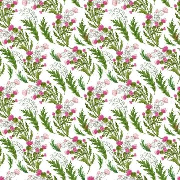 Watercolor seamless pattern with stylized twigs, flowers and leaves Stock Illustration