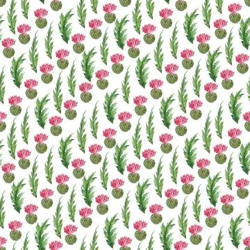 Watercolor seamless pattern with stylized twigs, flowers and leaves Stock Illustration