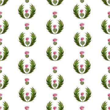 Watercolor seamless pattern with stylized twigs, flowers and leaves Stock Illustration
